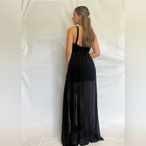 LOW V NECK BLACK MESH MAXI DRESS